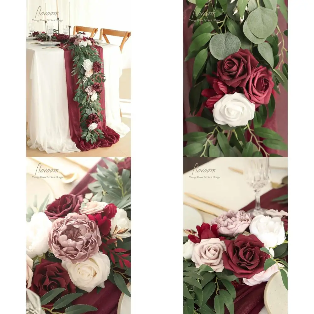 

6-Foot White Artificial Eucalyptus Garland with Flowers and Greenery for Weddings, Party Decorations, and Centerpieces