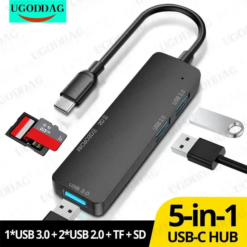 5 in 1 USB Hub USB C 3.0 Card Reader USBC Adapter Type C Splitter TF SD 3Port USB Extender PC Computer Laptop Accessories