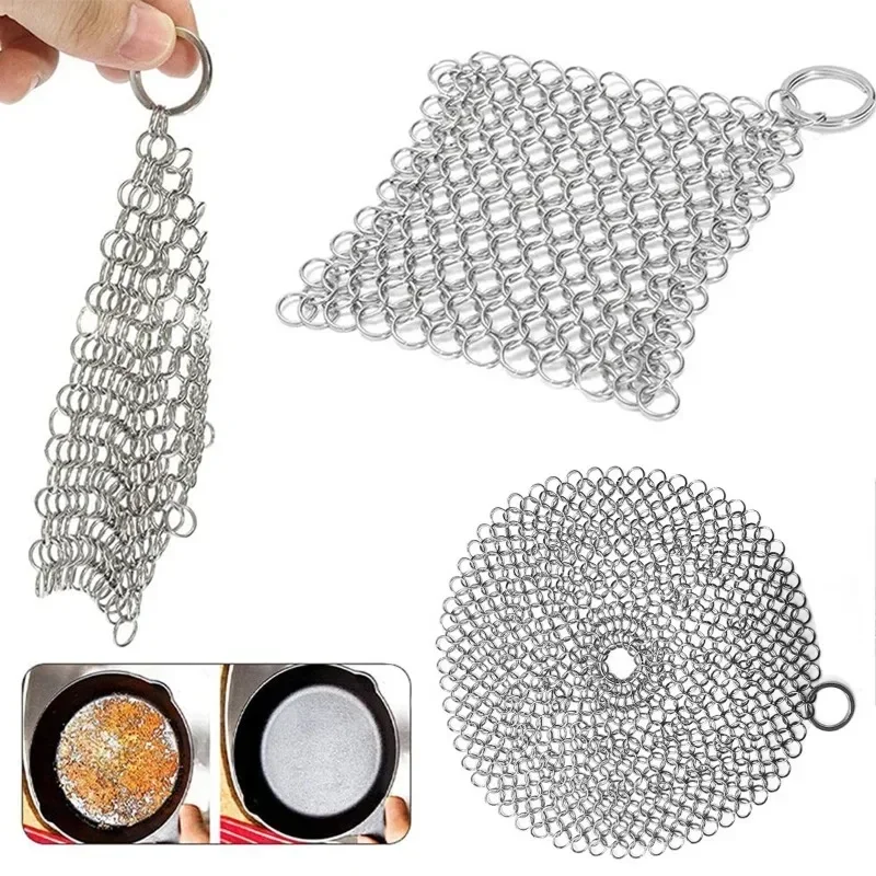 Cast Iron Cleaner Wire Mesh Stainless Steel Scrubber Pans Grill Scraper Cast Iron Scrubbers Cookware Kitchen Cleaning Brush