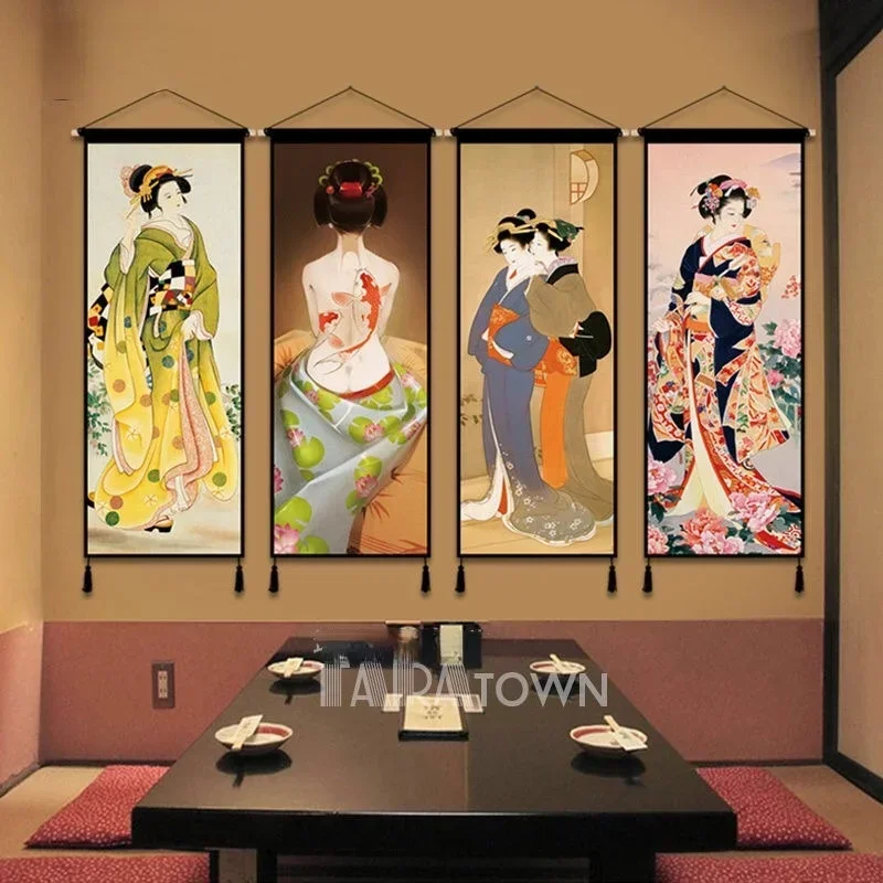 Japanese Ukiyo Background Tapestry Anime Posters Room Decor Aesthetic Living Room Wall Art Hanging Painting Decoracion Para Sala