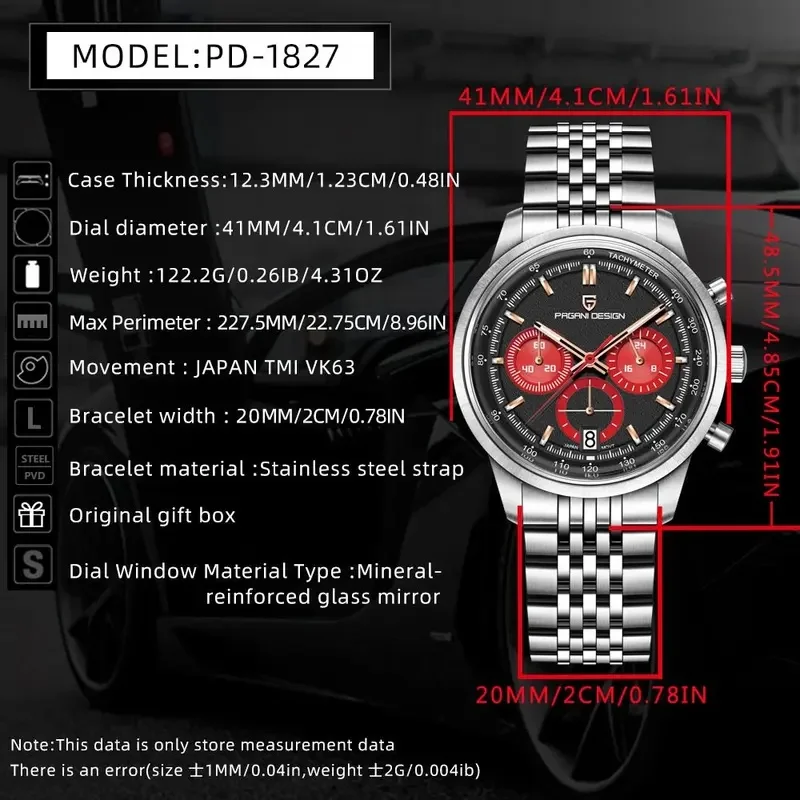 PAGANI DESIGN Multi Functional Men's Chronograph Quartz Watch Japan TMI VK63 Sapphire Glass 100M Waterproof Men Watches