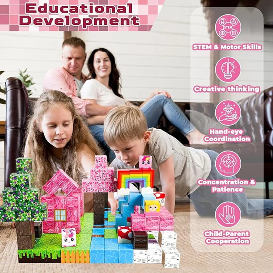 Magnetic building block toy Rainbow Forest House, educational toy building blocks, a festival gift for children.