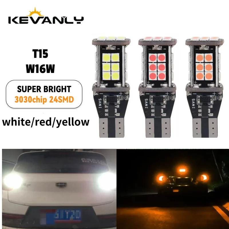 2Pcs T15 921 912 CANBUS W16W LED Bulbs Super Bright Car Brake Lights 12V High Quality Auto Reverse Lamps Red Yellow White
