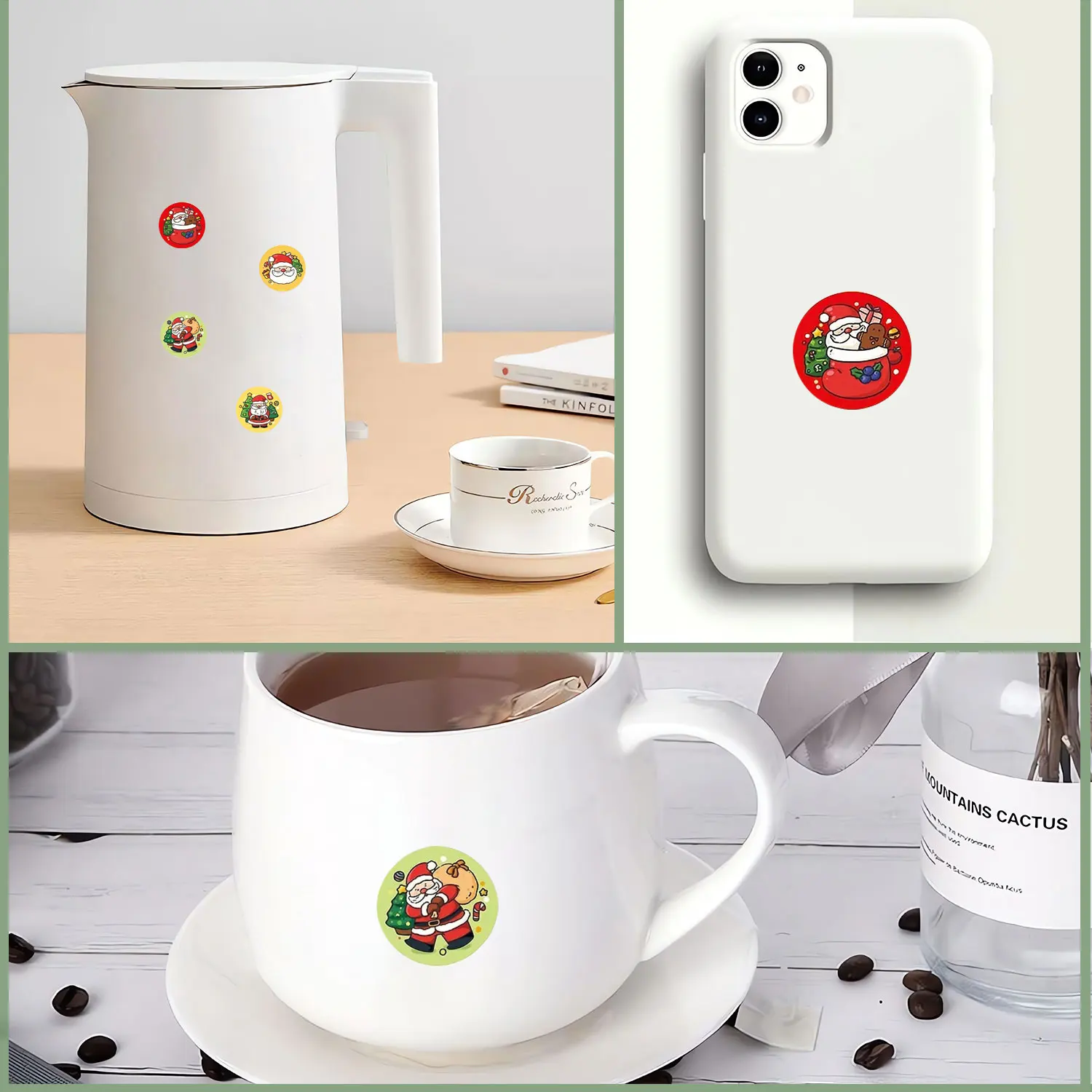 500Pcs Round Cartoon Christmas Santa Claus Roll Stickers DlY Craft Decals Festival Party Favors Scrapbooking Gift Sealing Labels