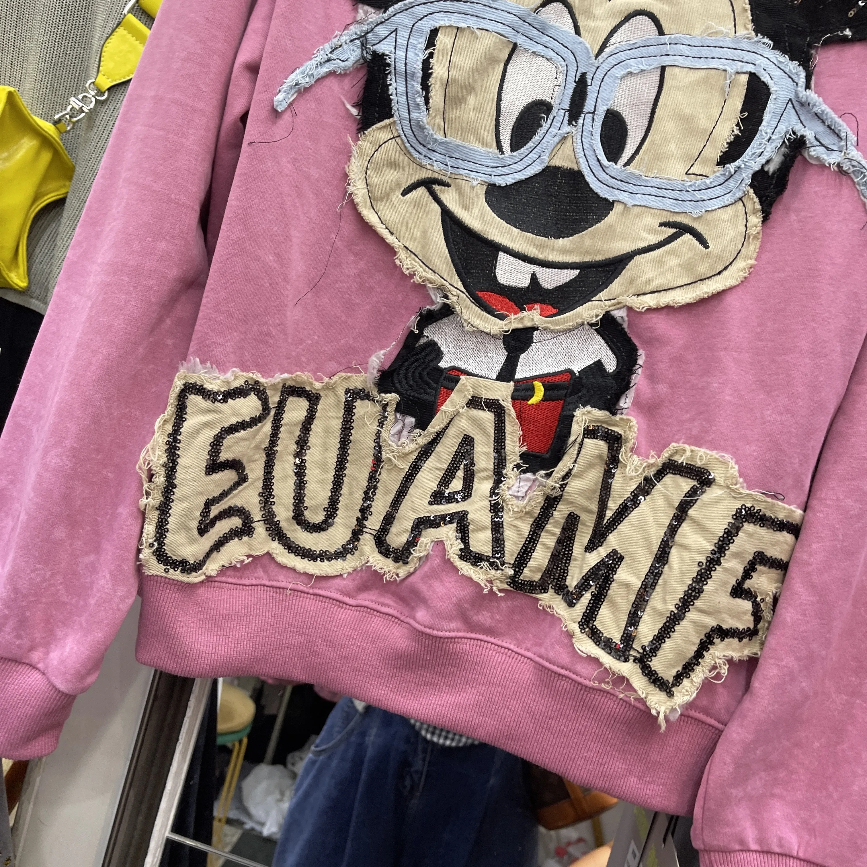 Early Autumn Fashion Trend American Style Casual Heavy Sequin Cartoon Patch Pullover Sweatshirt Loose Casual Long Sleeve Top