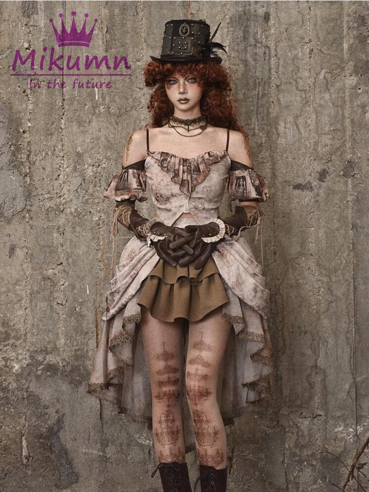 Mulheres Victoria Assimétrico Ruffles Saia Plissada, Steampunk Gótico, Vintage, Cosplay, Streetwear Chique, Mkautumn