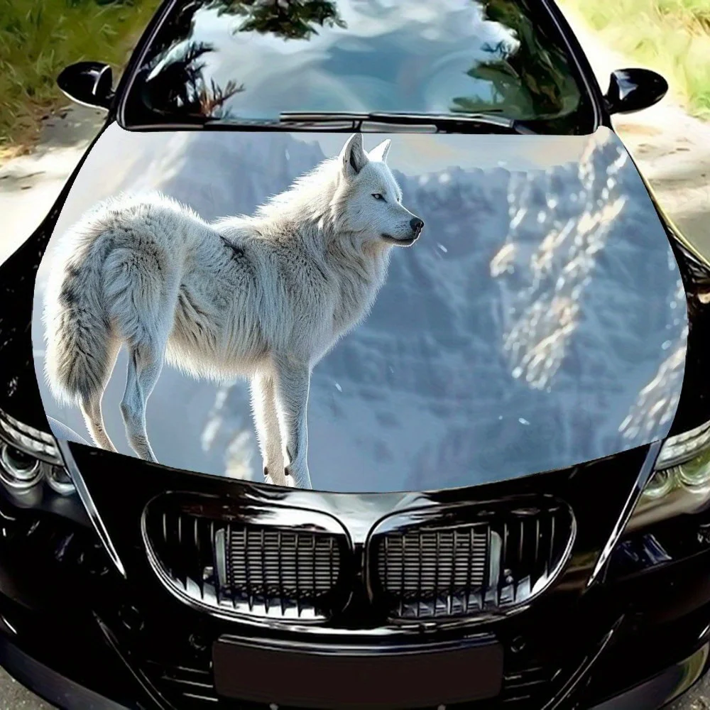 

Snow Mountain Wolf Shadow Hood Sticker - Waterproof and Scratch-resistant PVC, Beautiful White Wolf Snow Mountain Special Effect