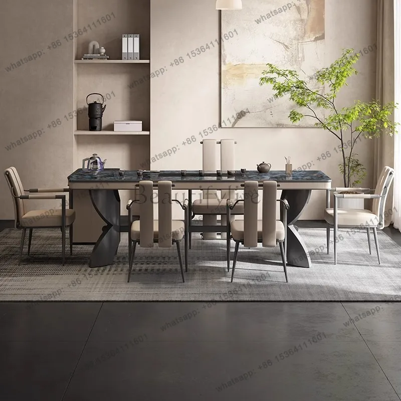 Light luxury natural marble tea table, high-end atmospheric sapphire new Chinese high-end tea table
