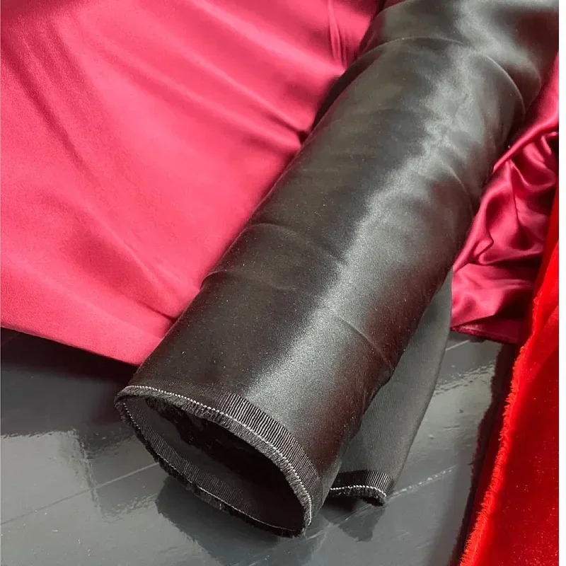 

3 Meters 40 Mm Heavy Silk Satin Fabric 100% Pure Mulberry Black Color 114 cm 45'' Width For Sample Test