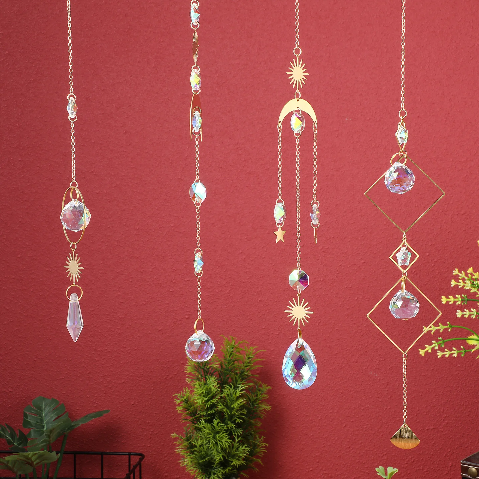 

6pcs Crystal Suncatcher Window Hanging Decorations Glass Prism Pendant Lightweight Home Garden Party Supplies for Christmas