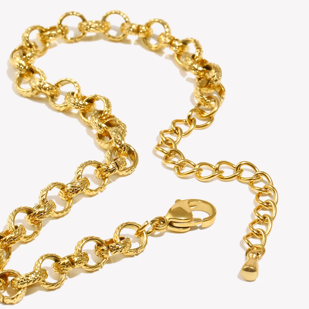 E.B.belle Ear Grain Handmade Round Chain Bracelet 316L Stainless Steel Bracelet for Women 14K Gold Plated Accessories