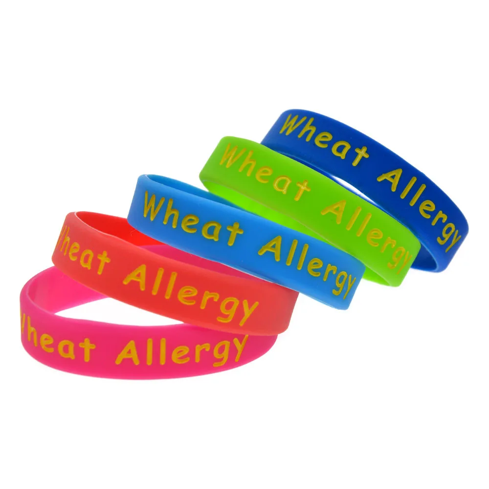 50 Pcs Alert Wheat Allergy Silicone Bracelet Children Rubber Wristband 5 Colors