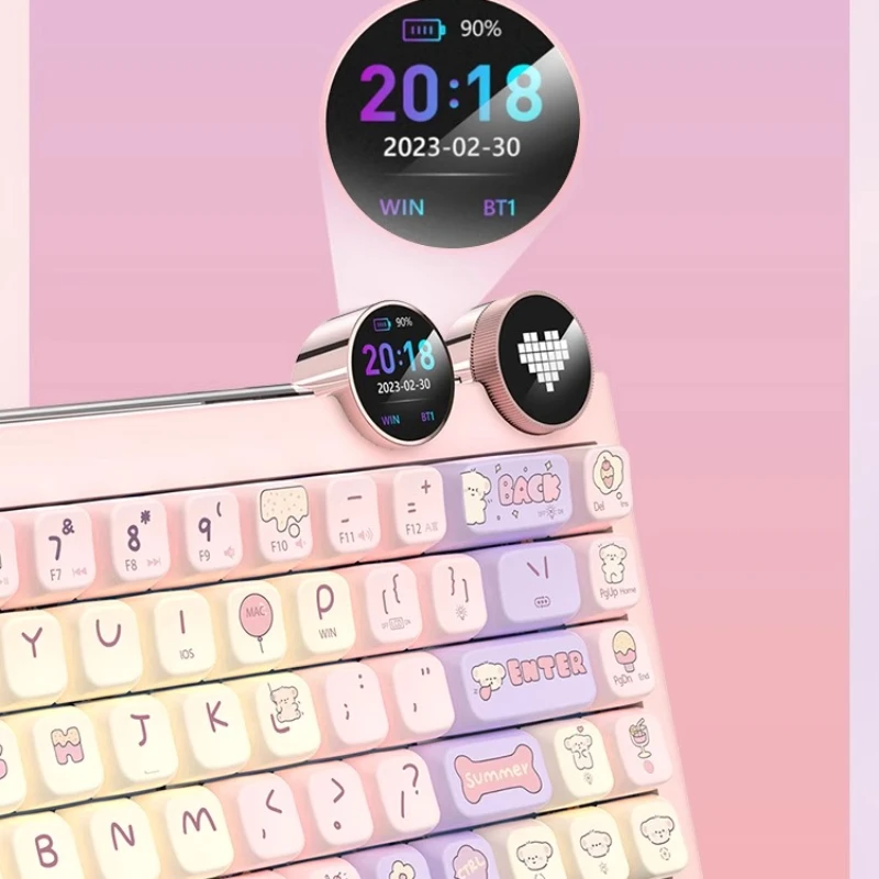 Fopato D68 Mechanical Keyboard Wireless Tri-mode 68Key Gasket Gaming Keyboard Hot Swap RGB Custom Smart Screen Knob Girl Gift