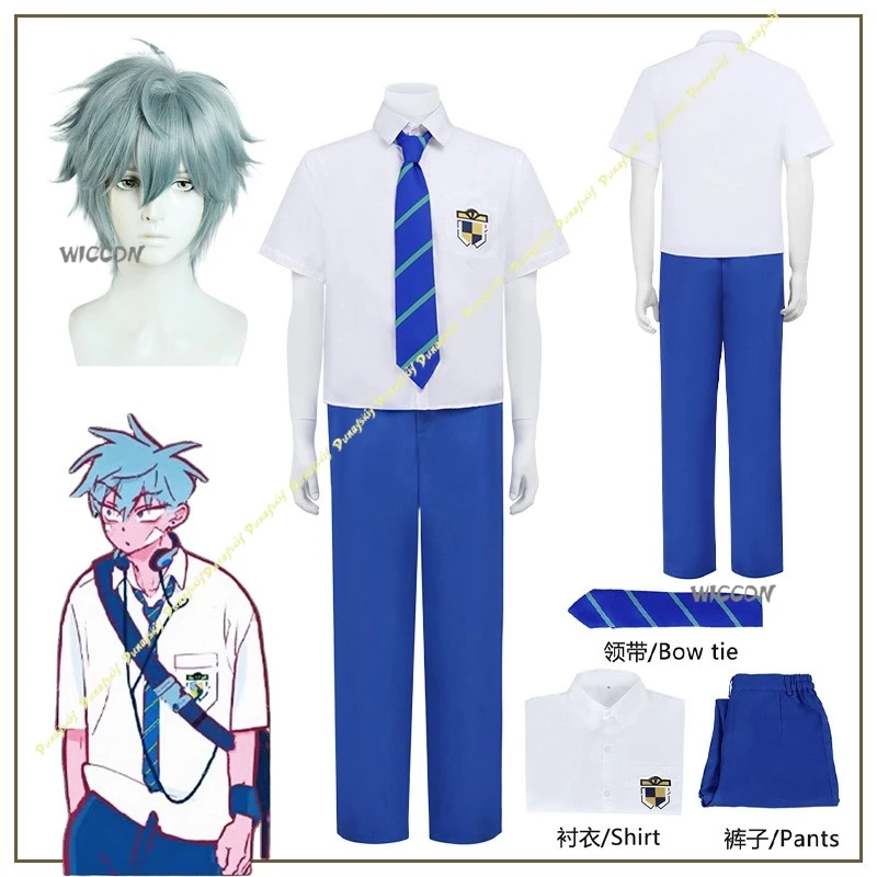 

ALIEN STAGE, аниме, мультфильмы, костюм для мальчиков, парик, школьная форма, рубашка, брюки, мужские синие брюки с галстуком, повседневные осенние, Рождество, Хэллоуин