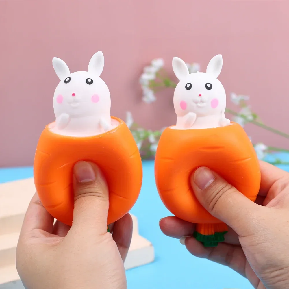 2 szt. Squishy marchewkowy królik Squeeze Toy teleskopowe dla dzieci dziecięca miseczka z królikiem szczypta muzyczna zabawka kreatywny prezent odprężający