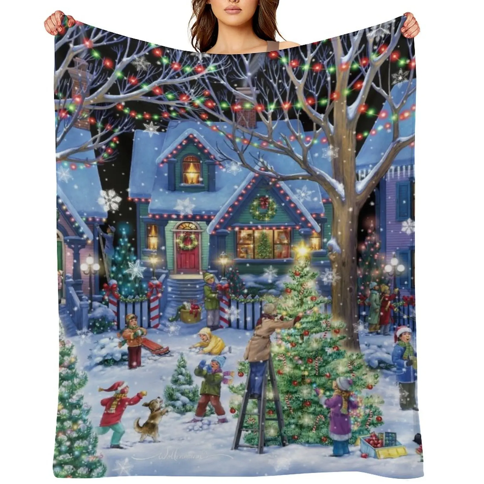 

Decorating for Christmas Throw Blanket Kid'S warm winter Flannel Plush Blankets