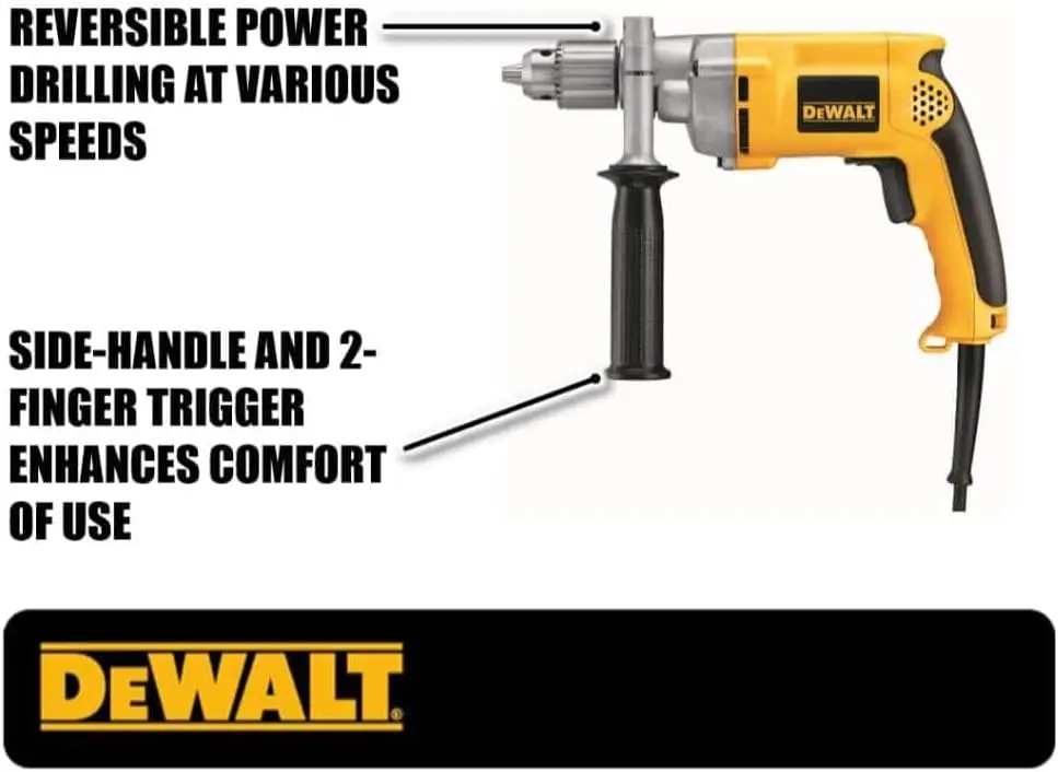 Furadeira com fio DEWALT, 7,8 A, 1/2 polegada, velocidade variável reversível (DW235G), amarelo