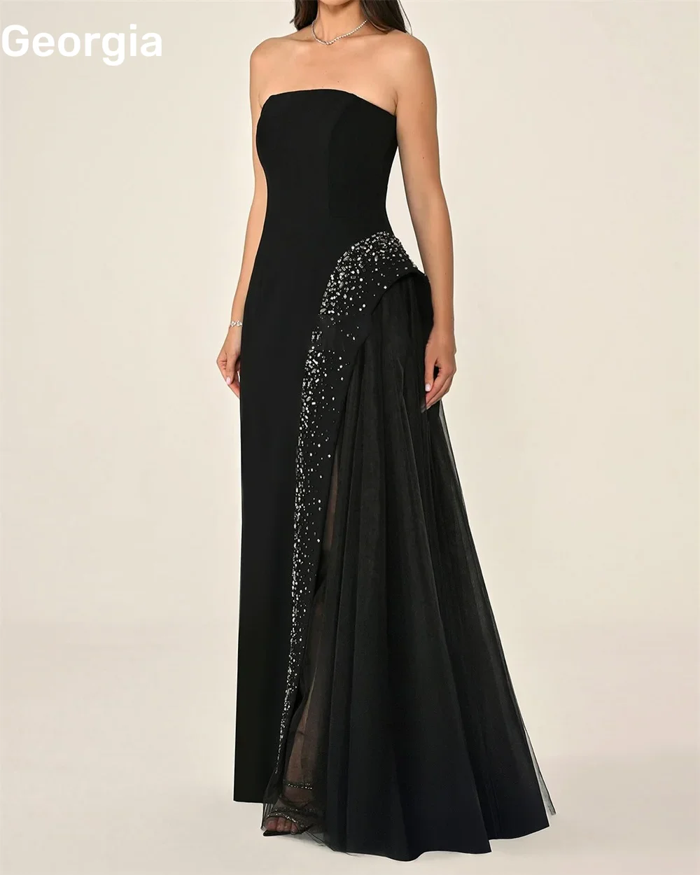 فساتين سهرة Customize Column Strapless Elegant Party Dresses For Women Floor-Length Beaded Zipper Sleeveless Formal Occasion Dre