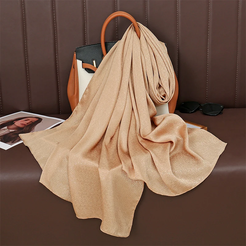 Large Size Silkly Stain Scarf Women Plain Foulard Femme Luxury Hijab Long Bandana Evening Party Dress Shawls and Wraps 2024