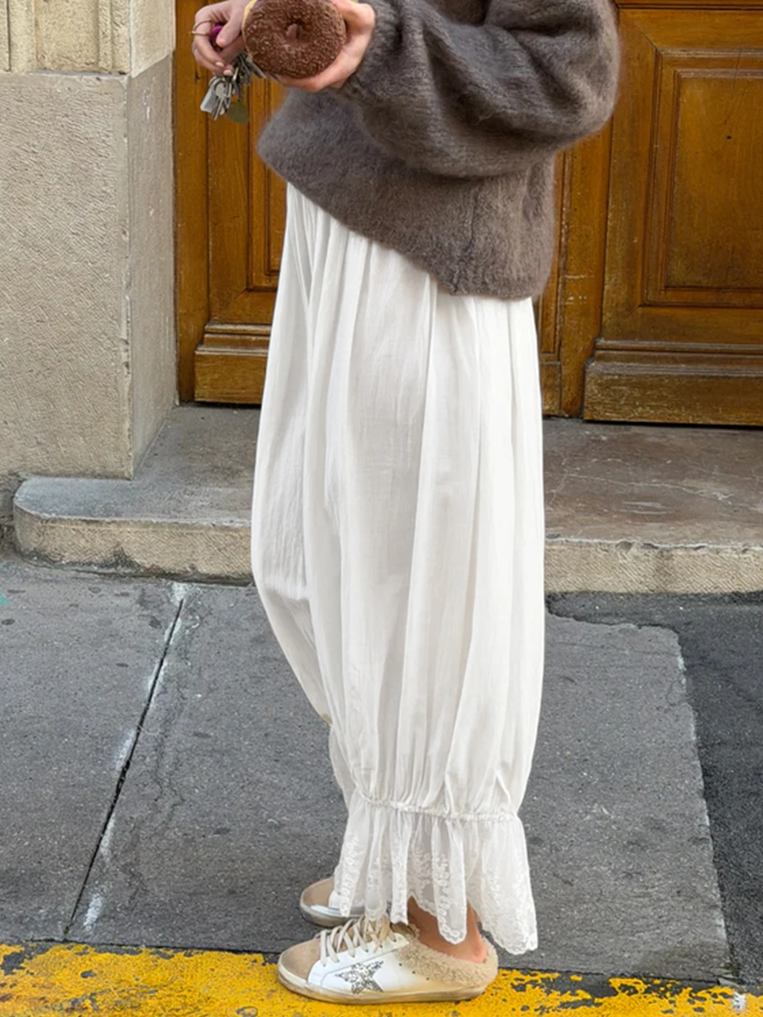 2027 Ladies Chic Loose Wide Leg Rise Lace Lantern Trousers Casual Streetwear Summer Women Aesthetic Cropped Pants