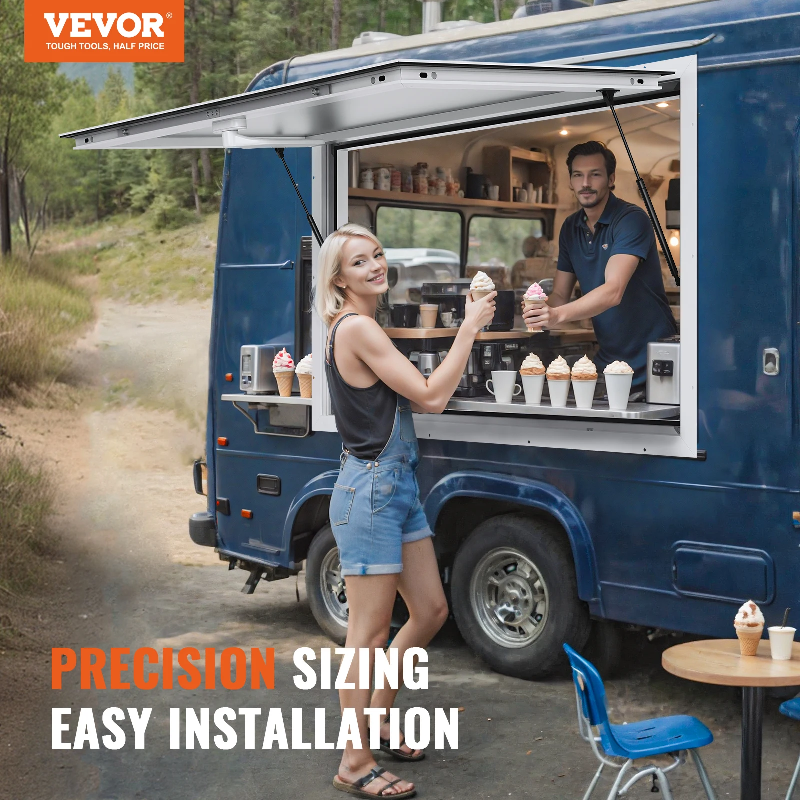 VEVOR 74x4in Concession Window Aluminum Alloy Food Truck Service Window with Awning Door & Drag Hook 85 Degrees Stand Window