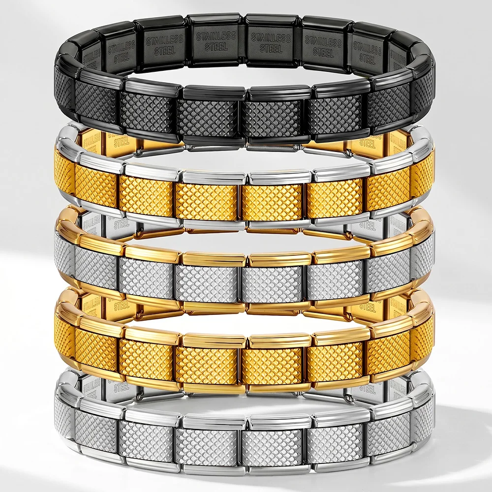 Herren-Armband aus Edelstahl mit Gitterstruktur, 9 mm, italienischer Charm-Armband, DIY, abnehmbare Schmuckglieder für Geschäftsmänner – Detail 5