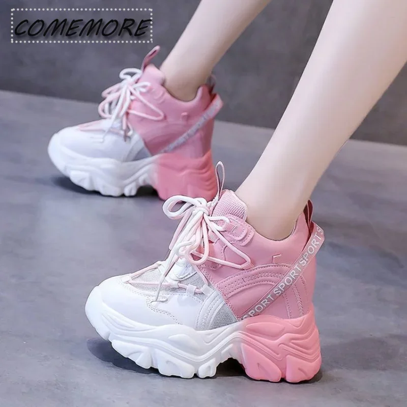Women\'s Platform Chunky Sneakers Woman Fashion Sports Shoes Pink White Sport Sneaker Tennis Female Elegant Zapatillas Lace-up
