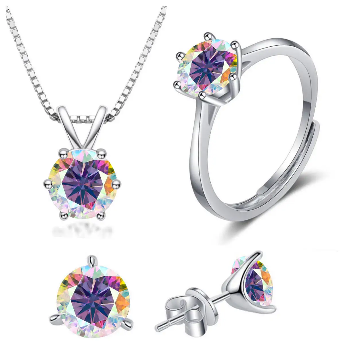 

TY 925 Sterling Silver 1CT D Color Moissanite Ring Earring Necklace Fine Jewelry Set Elegant Ladies Jewelry For Party Wedding