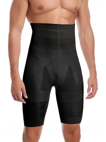 남자 배꼽 컨트롤 반바지 높은 허리 슬리밍 Shapewear 복부 배꼽 플랫 바디 셰이퍼 다리 속옷 압축 팬티 복서 3XL