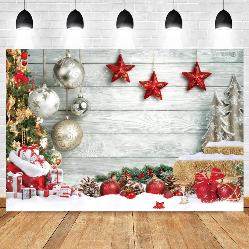 Christmas Photography Backdrop White Brick Fireplace Bear Xmas Tree Backgrounds Children Kids Family Holiday Party Decor Banner