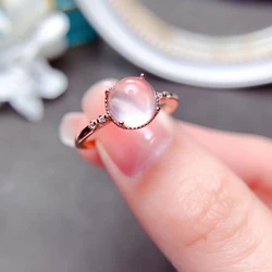 7mm Natural Rose Quartz Ring 18K Gold Plating 925 Silver Rose Quartz Ring for Daily Wear