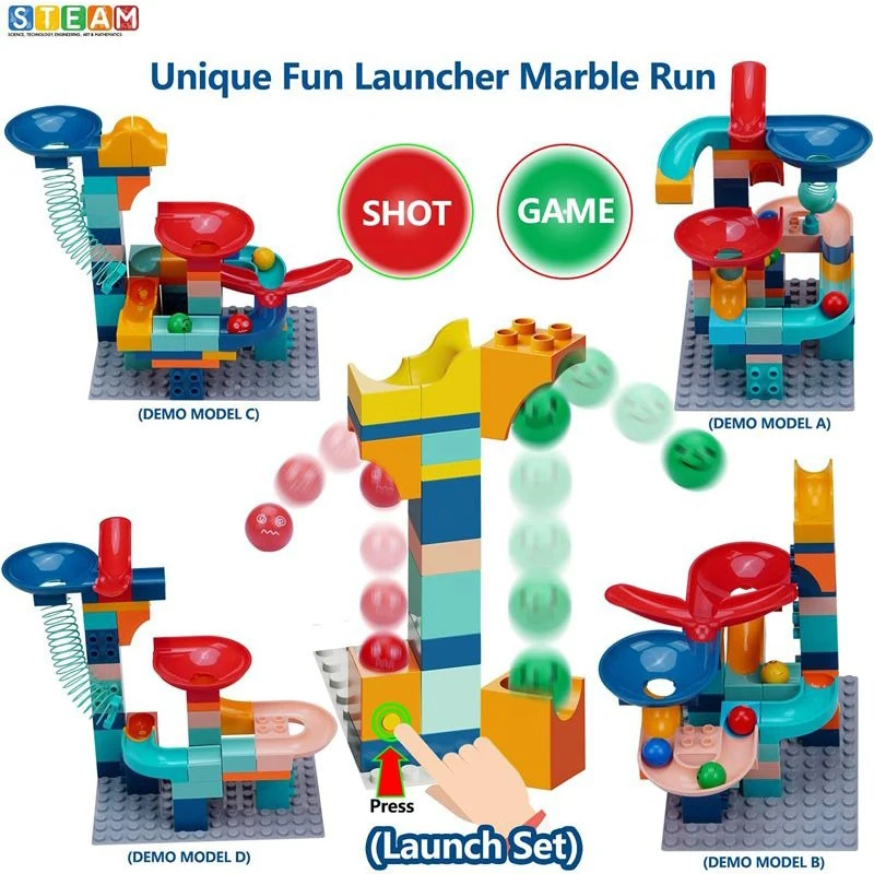 Catapult Marble Run Ball track Building Blocks Classic Big Blocks Bricks Set Marble Track Race Set & STEM Learning Toys for Kids