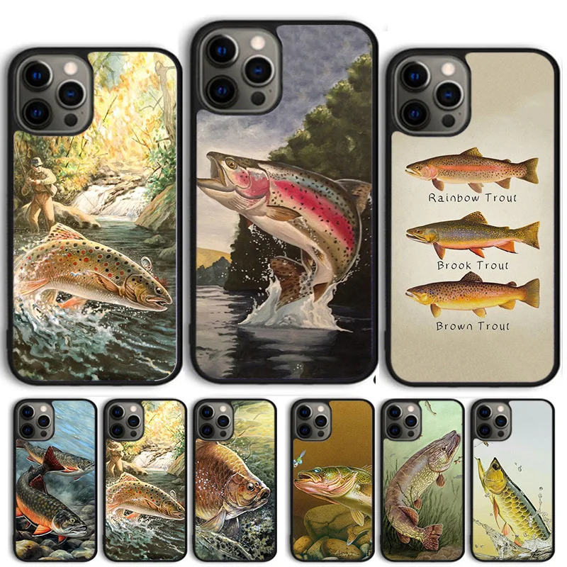 Trout Fish Fishing Phone Case Cover For iPhone 15 16 11 13 14 Pro Max 12 mini Plus X XS Max XR Fundas