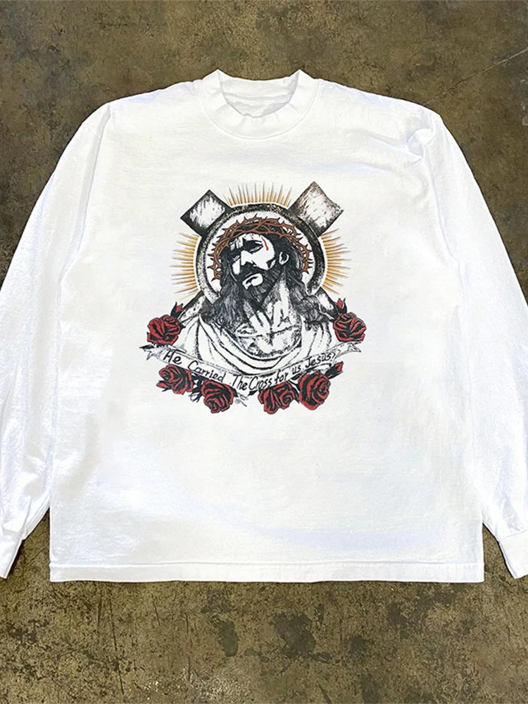 Street Style Vintage Loose Long Sleeve T-Shirt Unisex Cotton Comfortable Lazy Style Design Trendy Casual Wear for Teens