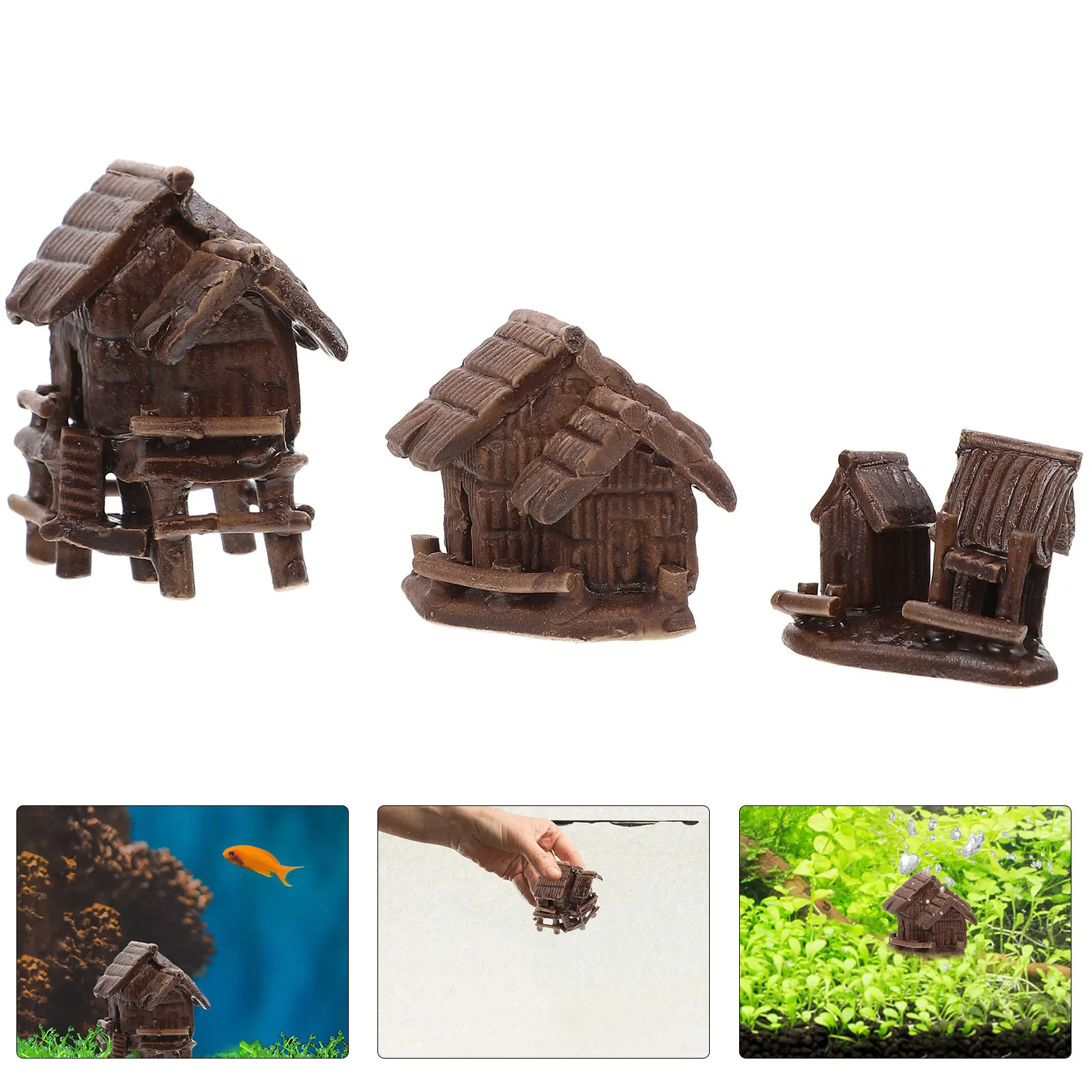 

3 Pcs Fish Tank Landscape Aquarium Decorations Betta Scenery Fishtank Mini Houses