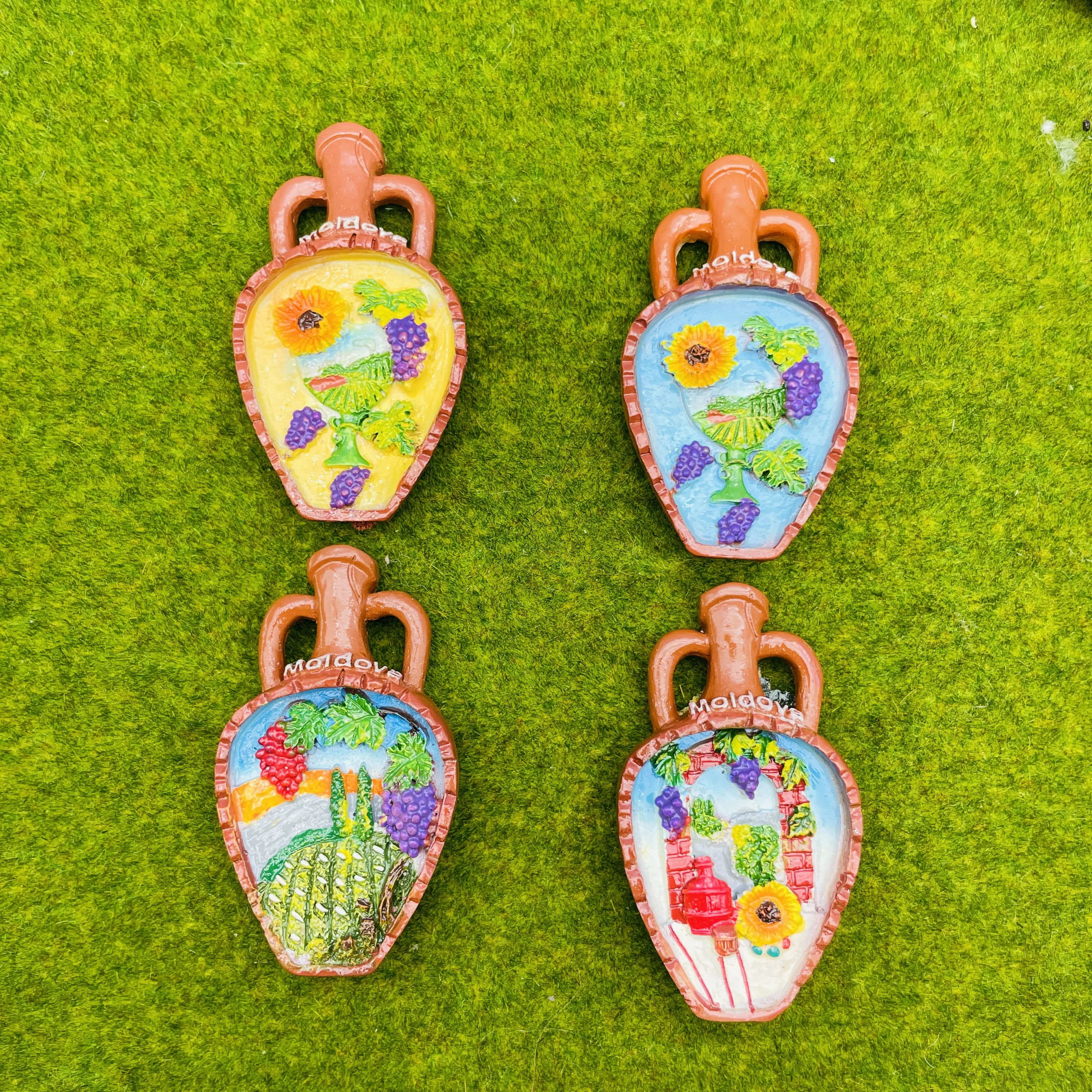 Juego de 4 imanes de nevera con diseño de ánfora tradicional de Moldavia, de resina 3D, girasol, viñedo, recuerdo turístico, decoración del hogar, pegatina magnética