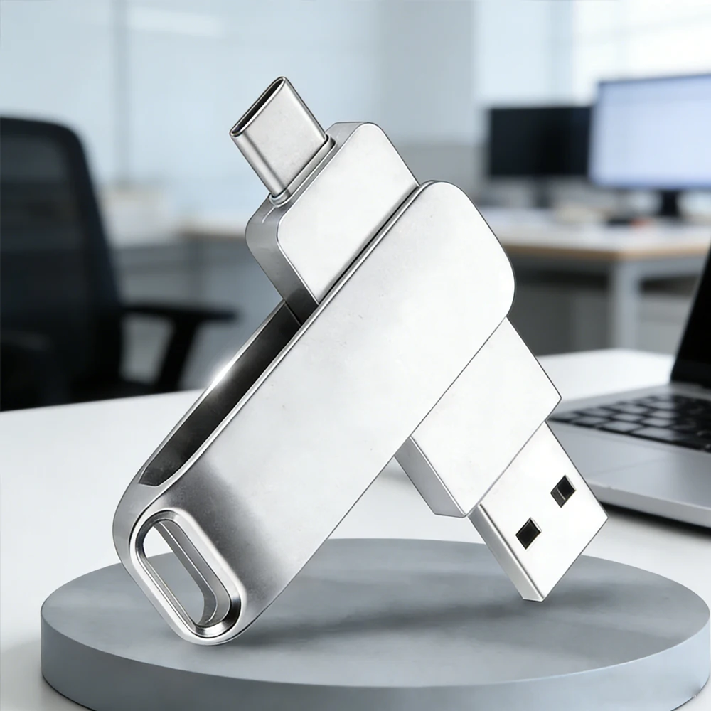 

2 В 1 360 ° Вращающийся на 360° USB-накопитель Type-C 2.0, высокоскоростная флешка 64 ГБ, совместимая с различными форматами, U-диск