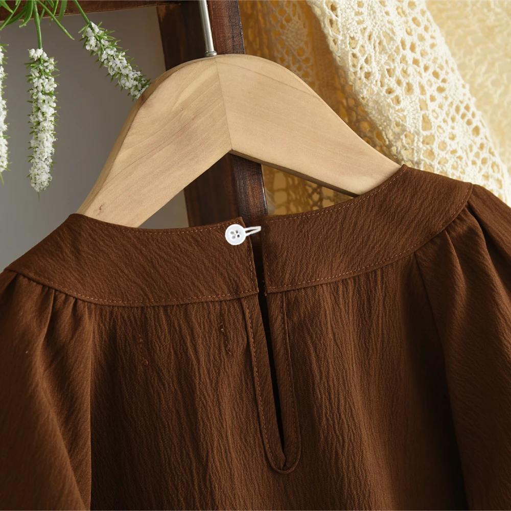 Koreanische Version kinder Kleidung Mode Herbst Neue Retro Kaffee Farbe Bogen Dekoration Lange Ärmeln Kleid Mädchen Kleider – Detail 5