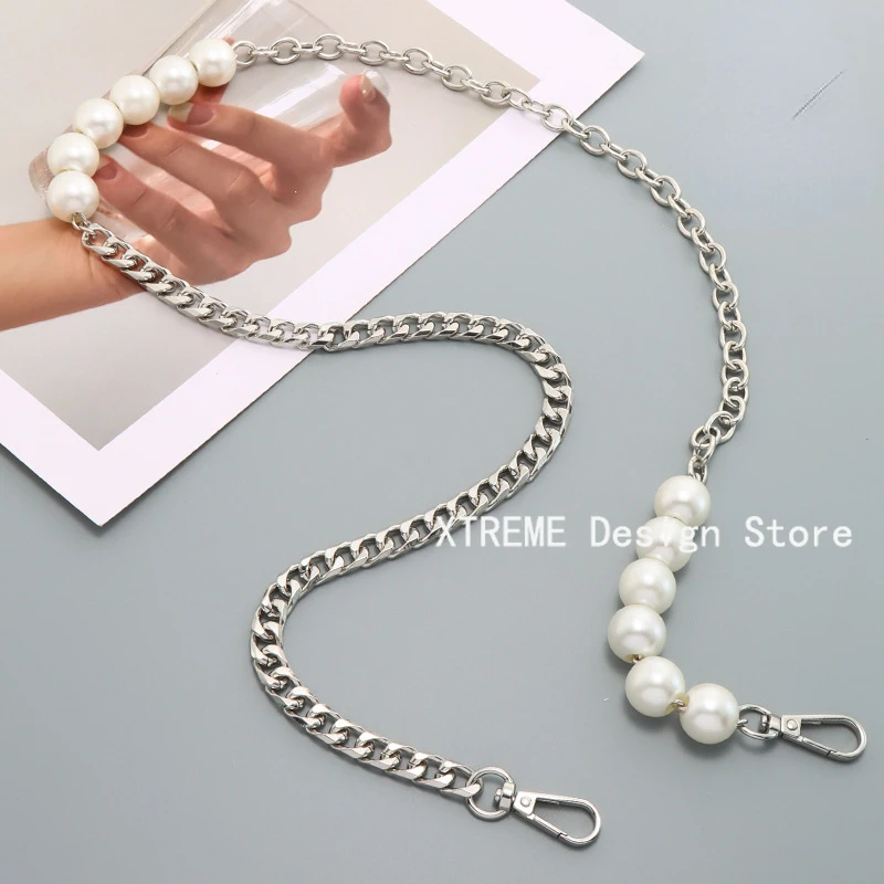 60/100/120CM Handbag Replacement Big Pearls Chain Shoulder Bag Strap DIY Purse Metal Chains Handles  Bag Accessories