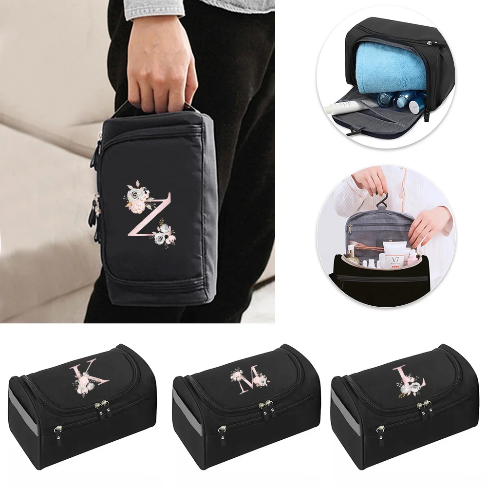 Men Portable Storage Cosmetic Bag Toiletries Makeup Organizer Travel Hanging Zipper Pink Letter Pattern Handbags Wash Pouch Case