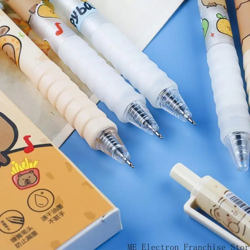 T5EA Juego 6 cartoon gel Pen secado rápido Pen en gel retráctil 0.5 mm Custodia cómoda suave para escribir para escribir