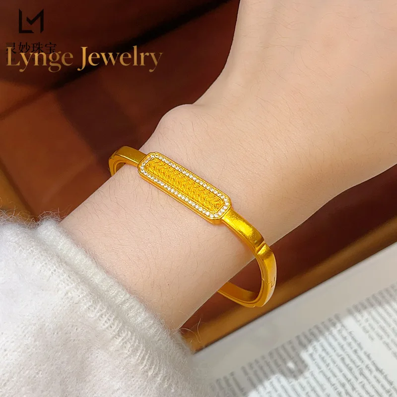 Lynge Jewelry 9999 National Rhyme Series Square Point Diamond Wheat Ear Bracelet 24K Real Gold Filigree Braided Heritage Bracele