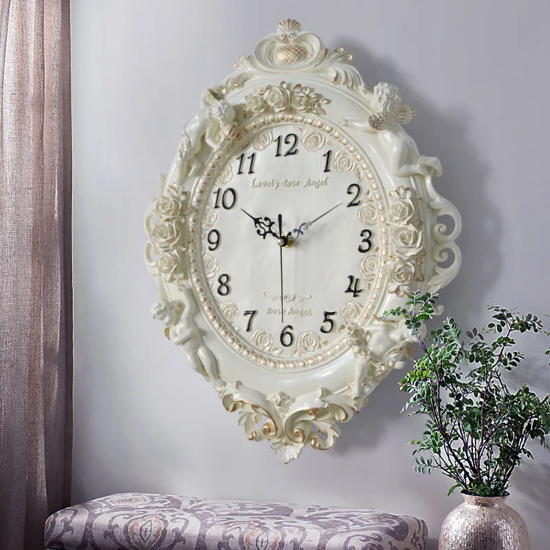European Angel Wall Clock Living Room Creative Art Clock Resin Decorative Quartz Clock Home Bedroom Silent Wholesale