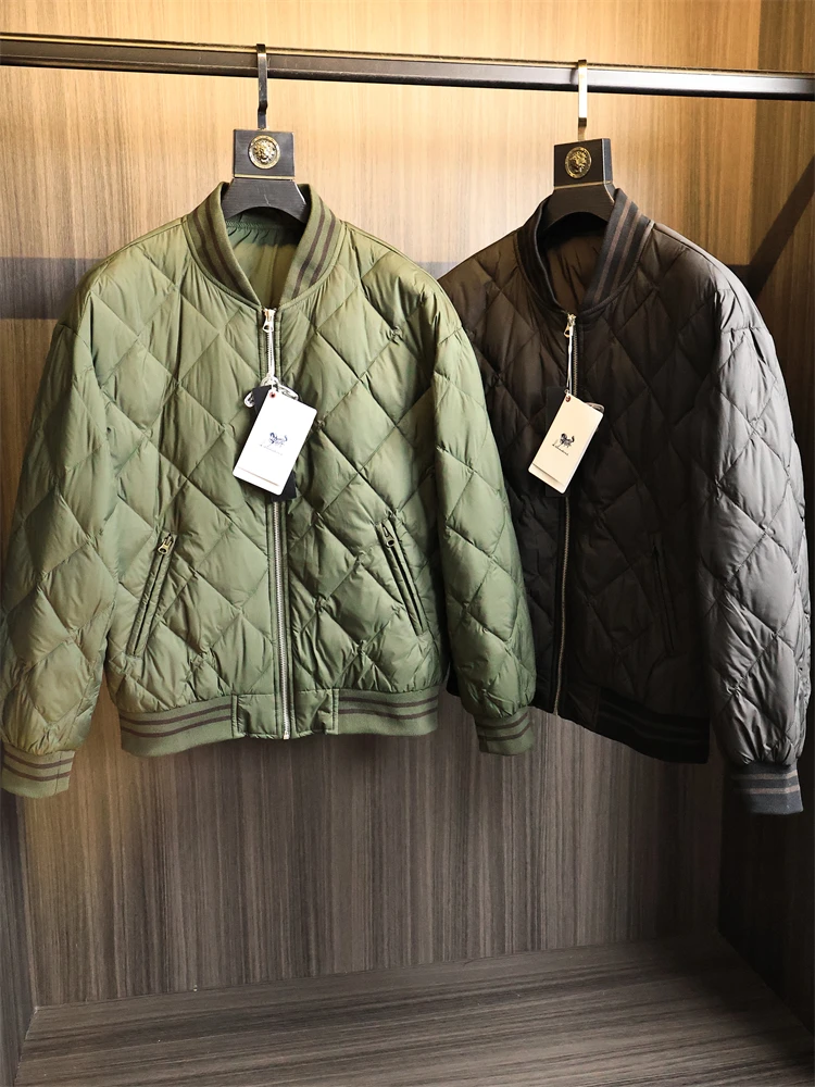 

Retro Japanese Sle Men's down Jaet Quilted Diamond Pattern Casual American Baseball Collar Autumn Winter Outerwear