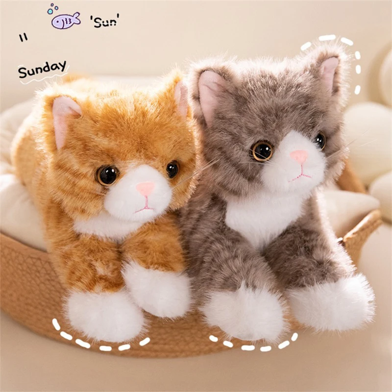 Cute Simulation Lying Kitten Plush Doll Lovely Stuffed Cat Toys Soft Simulated Animals Home Decoration Festival Birthday Gifts