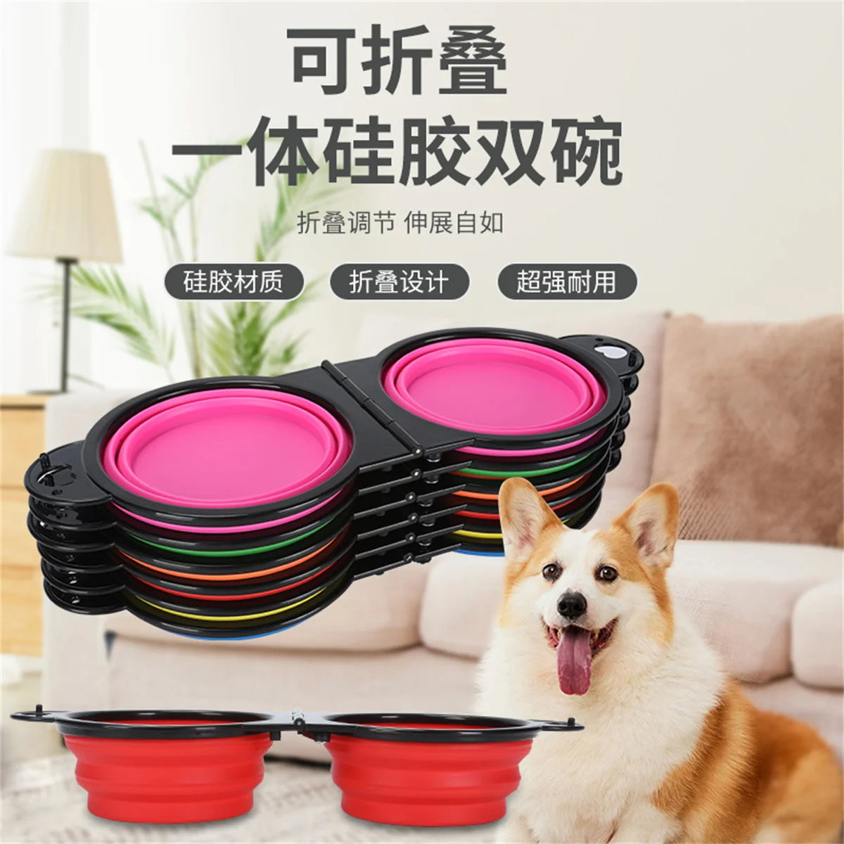 2 In 1 Dog Bowl Portable Folding Pet Double Bowl Collapsible Silicone Water Bowls For Dog Outdoor Travel Puppy Food Container