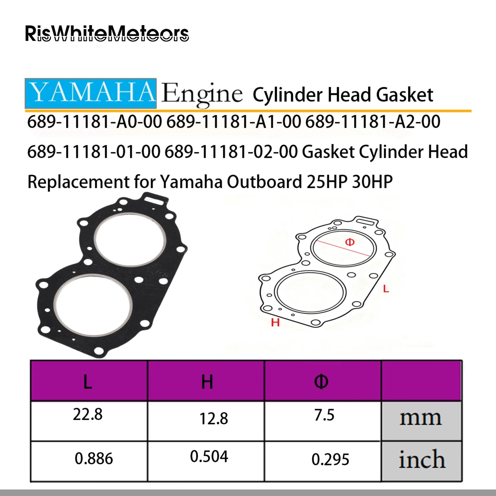 689-11181-A0-00 689-11181-A1-00 689-11181-A2-00 Gasket Cylinder Head Replacement for Yamaha Outboard 25HP 30HP view 2