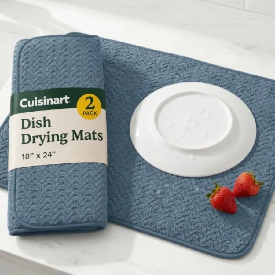 Cuisinart Dish Drying Mat for Kitchen Counter - 2-Pack XL 18x24 Ultra Absorbent Microfiber Dish Mat - Fast Drying, Machine Wash