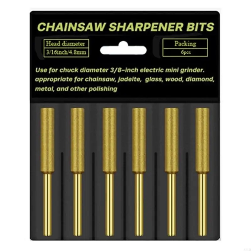A2UD 6Pieces High Hardness Chainsaw Sharpening Stone Grinding Heads Strong Toughness Diamond Chain Saw Sharpener Tool