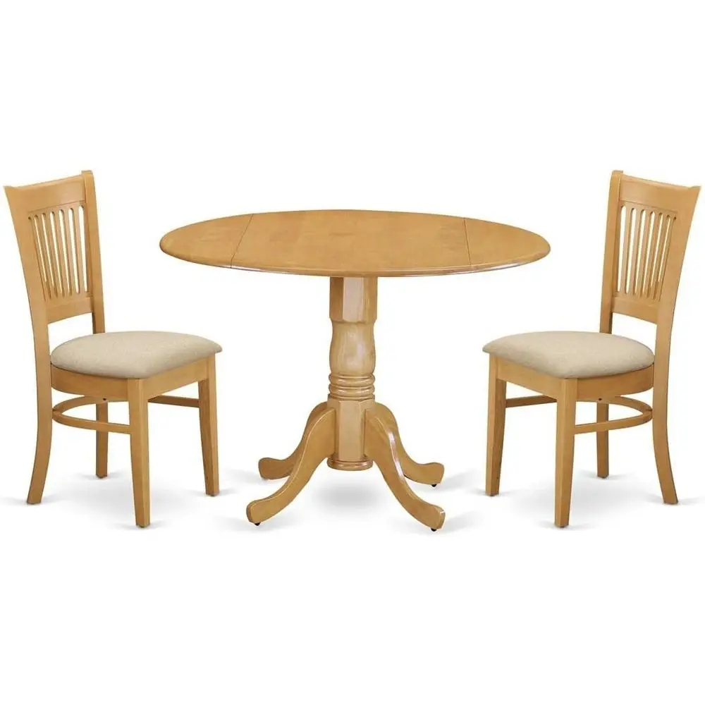 

Обеденный набор DLVA3-OAK-C из 3 предметов: круглый обеденный стол с подставкой и 2 стула с обивкой из льняной ткани, 42x42 дюйма.